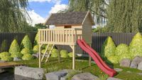 Stelzenhaus "Fidel" SET naturbelassen mit Wellenrutsche 3m rot