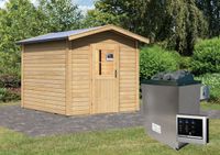 Saunahaus "Rotenburg" mit Vorraum SET naturbelassen mit Ofen 9 kW ext. Strg.