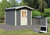 Saunahaus "Rotenburg" mit Vorraum SET terragrau mit Ofen 9 kW Bio ext. Strg.