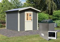 Saunahaus "Rotenburg" mit Vorraum SET terragrau mit Ofen 9 kW ext. Strg.