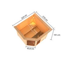 Sauna "Kühlungsborn" mit Kranz SET naturbelassen mit Ofen 9 kW Bio ext. Strg.