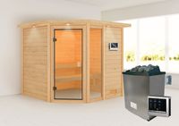 Sauna "Kühlungsborn" mit Kranz SET naturbelassen mit Ofen 9 kW ext. Strg.