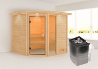 Sauna "Kühlungsborn" mit Kranz SET naturbelassen mit Ofen 9 kW integr. Strg.