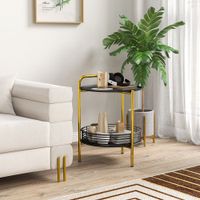 Beistelltisch 2-in-1 Design Rund Stahl Schwarz+Gold 43 x 45 x 61,5 cm