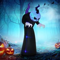 210 cm Aufblasbar Gespenst mit Kürbiskopf Halloweendeko mit blauem Flammeneffekt mit LED-Lichte