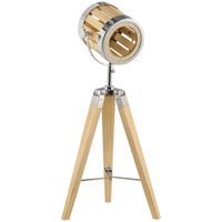 Tischlampe Stativ Tischleuchte 40 W Stativlampe Nachttischlampe Tripodlampe mit Dreibein und verstellbarem Holzlampenschirm E14 Sockel Stahl Natur 30 x 30 x 68 cm
