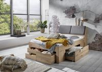 Funktionsbett Maxi 140x200 cm, Rolllattenrost, 5 Bettschubladen, Stauraum-Kopfteil, Eiche Artisan