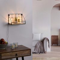 LeuchtenDirekt LED Wandleuchte BOARD, mit Ablageboden aus Echtholz, 3000 K, Schnurschalter