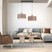 LeuchtenDirekt Pendelleuchte LINEN, Holzapplikation, natürlicher Materialmix