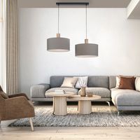 LeuchtenDirekt Pendelleuchte LINEN, Holzapplikation, natürlicher Materialmix, Innenleuchte, IP20