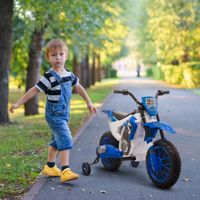 Elektromotorrad Kindermotorrad Kinderfahrzeug Elektrofahrzeug mit 2 abnehmbaren Stützrädern für Kinder ab 3 Jahren PP Metall Blau+Weiß 106,5 x 51,5 x 68 cm