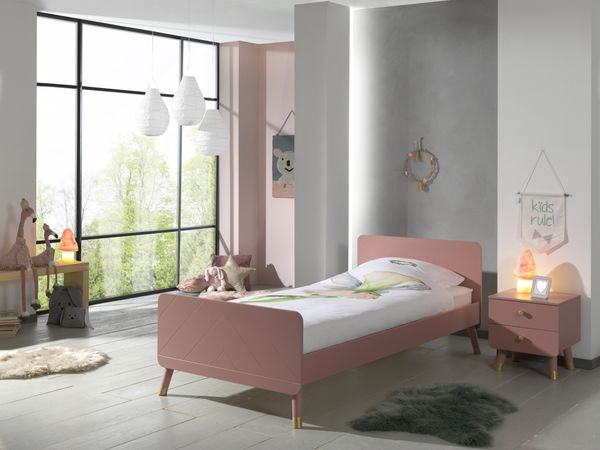 BILLY Set best. aus: Einzelbett 90x200 cm mit Lattenrost, Nachtkonsole mit 2 Schubladen, Terra Rosa