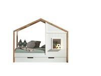 Landhausbett BABS mit 90x200 cm, Lattenrost, Bettschublade, teilmassiv Kiefer, Farbe Oak Weiß