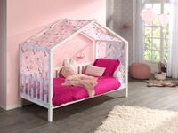 Dallas 1 Hausbett mit seitlicher Umrandung 90 x 200 cm Liegefläche und Textilhimmel, Weiß