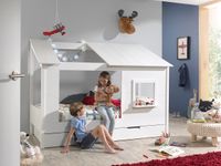 Baumhaus Bett 90 x 200 cm Liegefläche und Bettschublade offenes Dach Weiß lackiert
