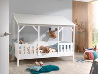 Hausbett mit 90 x 200 cm Liegefläche, Dach in Weiß