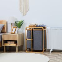 Wäschekorb Wäschebox mit Plattform Wäschesammler mit 3 abnehmbaren Wäschesacke Wäschesortierer für Schlafzimmer Badezimmer Bambus Grau+Natur 50 x 32 x 69,7 cm