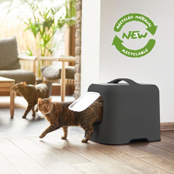 MyPet Biala Katzenklo mit Haube und Schaufel, anthrazit/anthrazit, recycletes Material