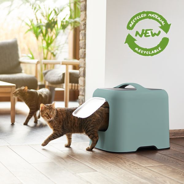 MyPet Biala Katzenklo mit Haube und Schaufel, grün/anthrazit, recycletes Material