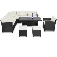 Sitzgruppe Polyrattan + WPC Ecklounge 2+2+1+1 18tlg schwarz creme