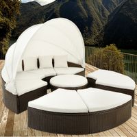 Sonneninsel Polyrattan mit Sonnendach 230x230x65cm braun creme