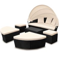 Sonneninsel Polyrattan oval mit Sonnendach 226x185x71cm schwarz creme