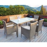 Sitzgruppe Polyrattan Bali Tisch: 150x90x74cm Stuhl: 52x50x88cm 6+1 Set (13tlg) creme
