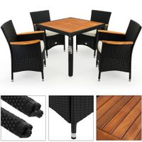 Sitzgruppe Polyrattan + Holz Korfu 4+1 Set (9tlg) schwarz