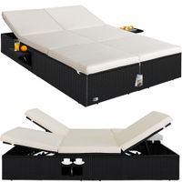 Sonnenliege Polyrattan Doppelliege 193 x 116 x 38cm schwarz/creme