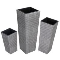 Blumenkasten Polyrattan 80x30x30cm 61x24,5x24,5cm 41x21x21cm 3er Set grau