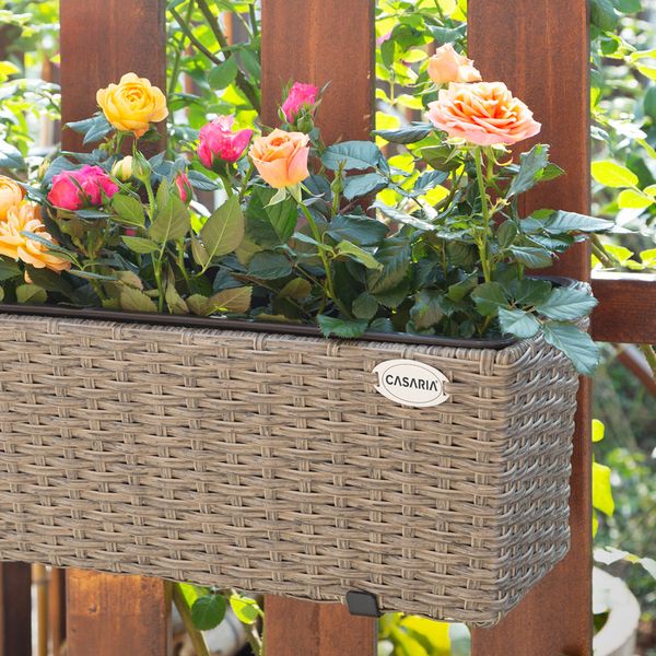 Blumenkasten Balkonkasten Polyrattan 60x20x19cm 2er Set creme
