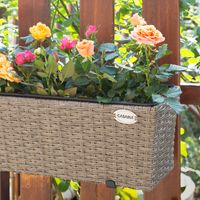 Blumenkasten Balkonkasten Polyrattan 60x20x19cm 2er Set creme