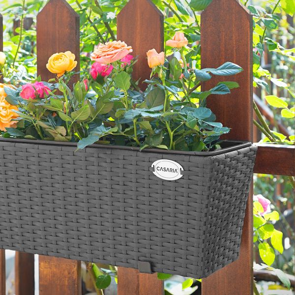 Blumenkasten Balkonkasten Polyrattan 60x20x19cm 2er Set schwarz