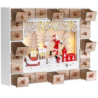 Adventskalender Naturholz 35x6x26,9cm rot