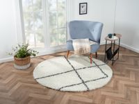 Teppich Laure, 150cm x 150cm, Farbe Weiß, rund, Florhöhe 37mm