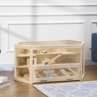 Kleintierkäfig Nagerkäfig Hamsterkäfig mit Rampe Wippe Tannenholz Natur