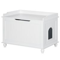 Beistelltisch für Katzentoilette Katzenschrank mit Klappdeckel und Trennwand, erhöhtes Design MDF Spanplatte Weiß