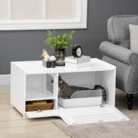 Beistelltisch für Katzentoilette mit Magnettür und Aufbewahrungsschrank, erhöhtes Design in Weiß
