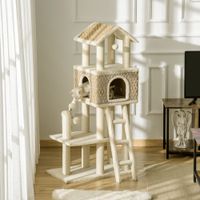 Kratzbaum Katzenbaum mit Katzenhöhle und großer Plattform aus Plüsch in Khaki+Beige+Kaffee
