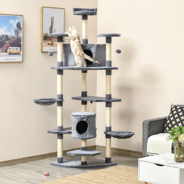Katzenbaum Ecke Kratzbaum Spielbaum Katzenkratzbaum Katzen Kletterbaum Hellgrau 200 cm
