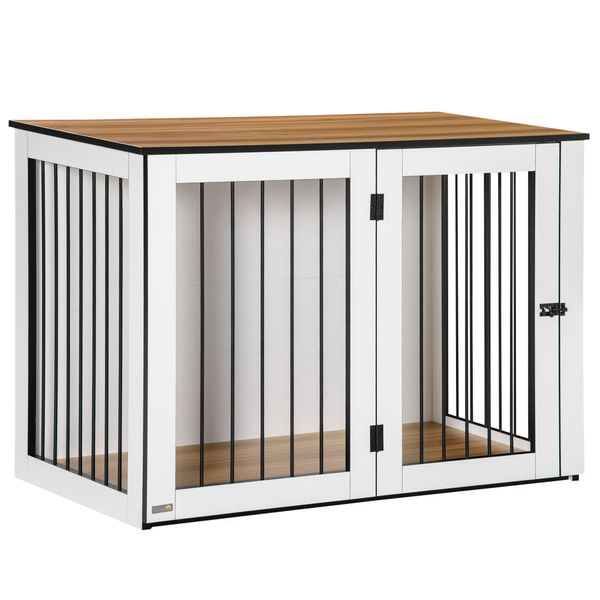 Hundekäfig Schrank Haustierkäfig Tierkäfig für große Hunde Hundehütte mit Tischoberfläche Hundebox innen Spanplatte Dunkelwalnuss+Weiß 106 x 60 x 76 cm