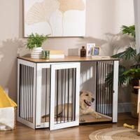Hundekäfig Schrank Haustierkäfig Tierkäfig für große Hunde Hundehütte mit Tischoberfläche Hundebox innen Spanplatte Dunkelwalnuss+Weiß 106 x 60 x 76 cm