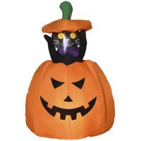 91-115 cm Aufblasbar Kürbisgeist mit beweglicher Katze Halloweendekorationen Halloween Deko Helloween-Gartendeko mit LED Lichter Wasserdicht für Indoor Outdoor Hof Rasen Haus Halloween Party