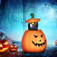 91-115 cm Aufblasbar Kürbisgeist mit beweglicher Katze Halloweendekorationen Halloween Deko Helloween-Gartendeko mit LED Lichter Wasserdicht für Indoor Outdoor Hof Rasen Haus Halloween Party