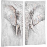 Wandbilder Gemälde 2er-Set Handgemalt Leinenwand Wanddekoration handgemalt Leinwand Canvas Wand Art 'Elefant' Familienzimmer Wohnzimmer-Kunst Segeltuch Kiefernholz 120 x 120 x 2,8 cm