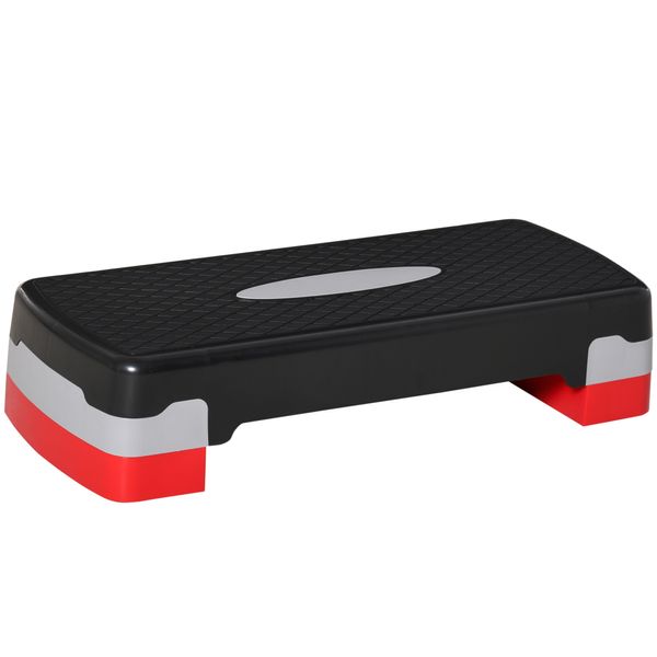 Steppbrett Aerobic Fitness Heimtrainer Stepper 2-stufig höhenverstellbar(10/15 cm) geeignet für den Heim und Bürogebrauch Schwarz+Grau+Rot 68 x 29 x 15 cm