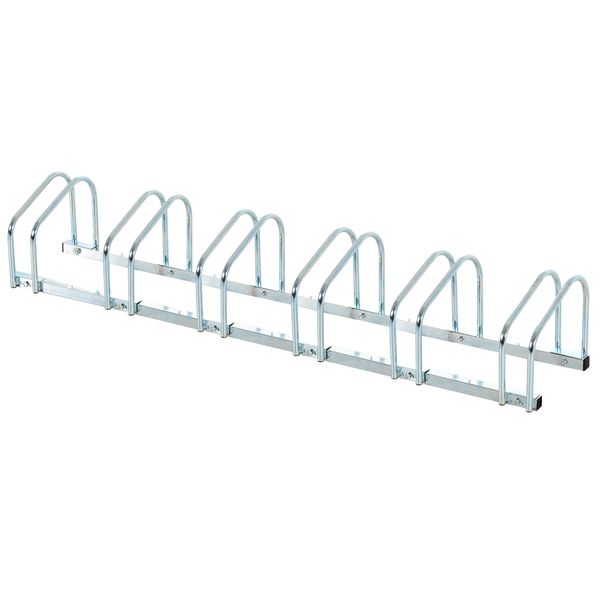 Fahrradständer Radständer Mehrfachständer Aufstellständer Fahrrad Ständer wetterfest langlebig Boden- und Wandmontage Stahl bis 6 Fahrräder Silber 179 x 33 x 27 cm