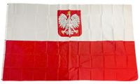 Flagge Polen mit Wappen 90 x 150 cm Fahne mit 2 Ösen 100g/m² Stoffgewicht