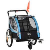 2 in 1 Kinderfahrradanhänger, Kinderanhänger mit Federung, Blau+Schwarz