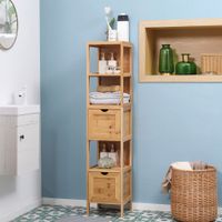 Badezimmerschrank, Beistellschrank aus Bambus, Hochschrank, Kippschutz
